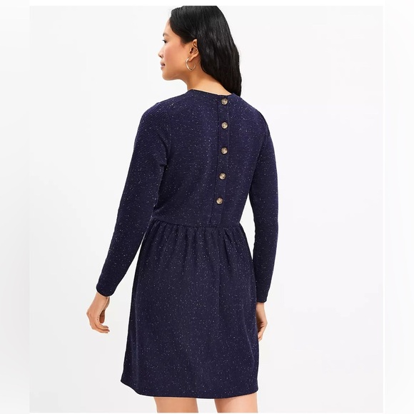 LOFT PETITES Flecked Button Back Swing Dress Dark Navy Blue Sz Lg Casual Comfy - Picture 5 of 11